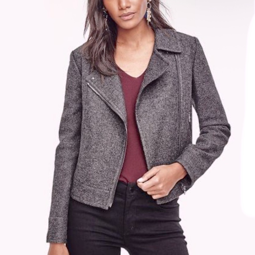 Ann Taylor Wool Moto Jacket Charcoal Gray Size XS